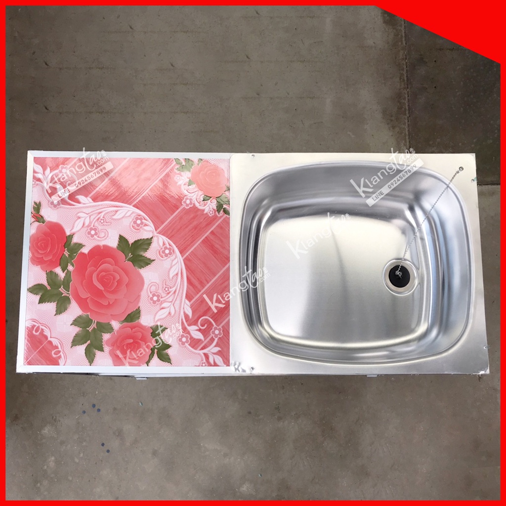 Diamond อ่างล้างจาน ตราเพชร 41x89x81 ซม. (1หลุม 2 ชั้น) ด้านข้างกระเบื้อง | ซิงค์อลูมิเนียม (เลือกก๊อกน้ำได้)