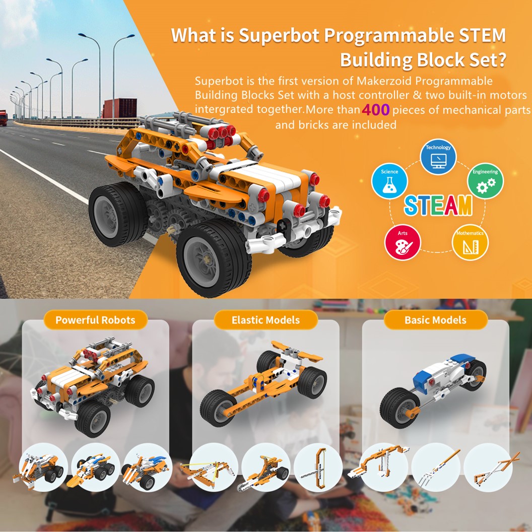 Makerzoid MKZ-ID-SPB SUPERBOT STEAM Educational Programmable Robot Kit ชุดเรียนรู้ ตัวต่อ เสริมทักษะ หุ่นยนต์ โรบอท Coding kit ส่งเสริมการเรียนรู้