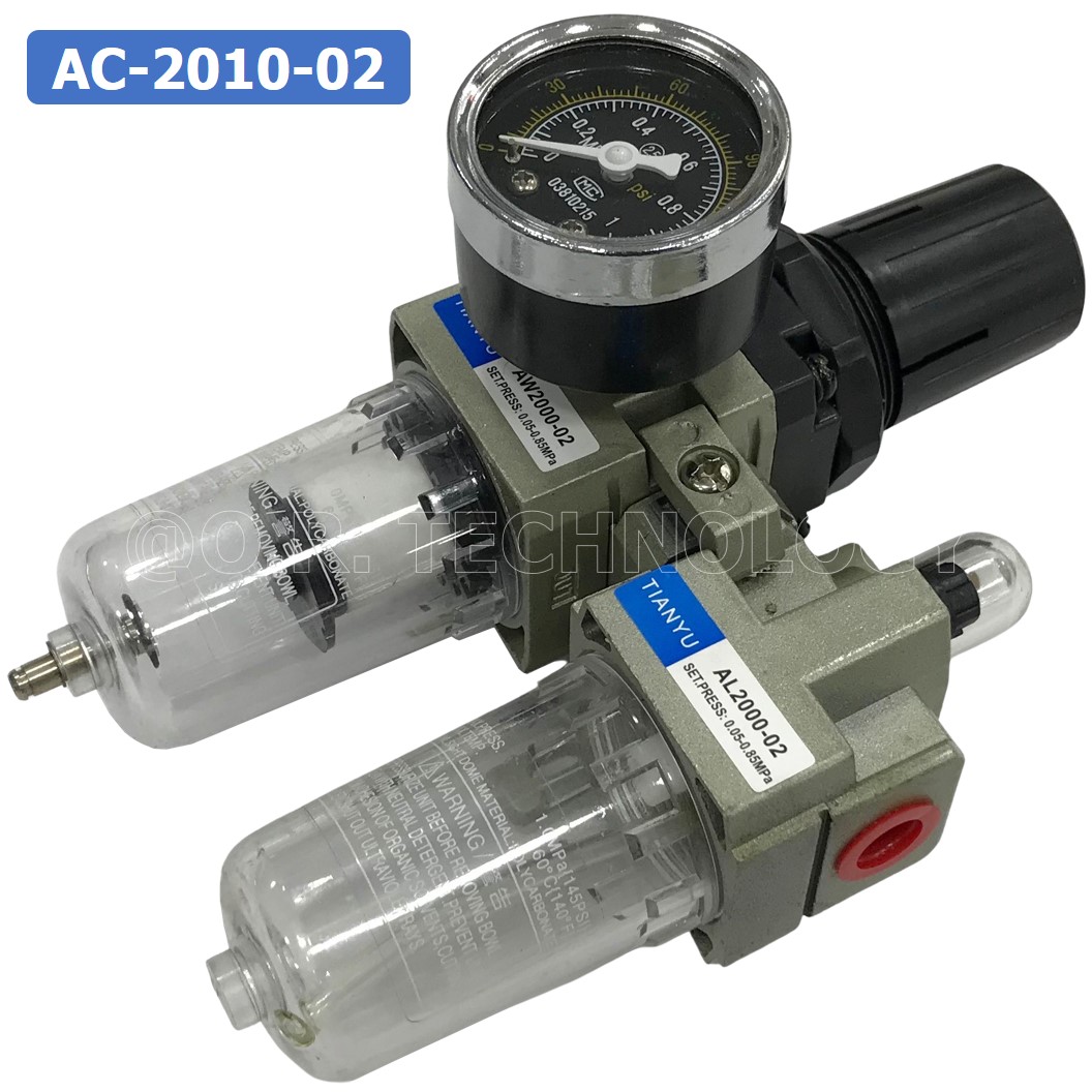 AC2010-02 ชุดกรองลมแบบ 2 ตอน Manual Drain FRL 2 Unit Combination Air Filter, Regulator & Lubricator TIANYU AC-2010-02