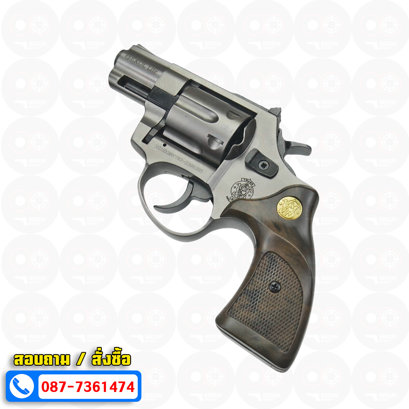 Ekol Lite แบลงค์กัน ลูกโม่ 2 นิ้ว สีฟูม กระดุมทอง (Fume) Smith & Wesson blank gun Revolver 2 inch