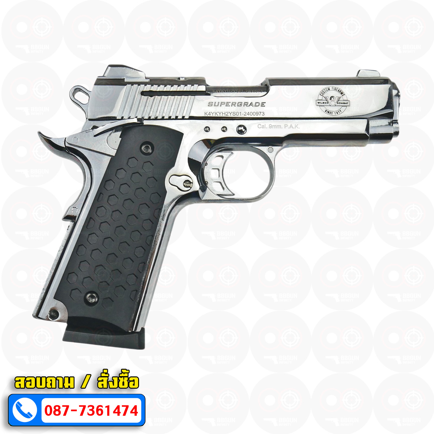 Blank Gun KUZEY M1911 WILSON COMBAT ลำกล้อง 4 นิ้ว เงินเงา แบลงค์กัน ด้าม SX