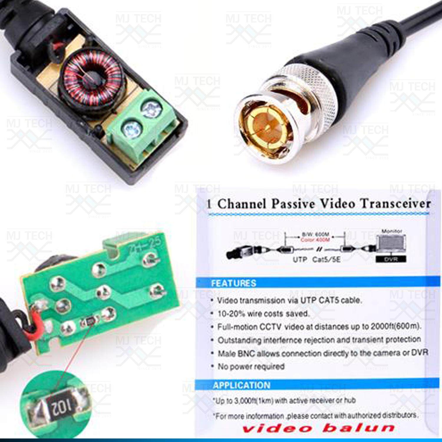MJ-Tech ตัวต่อกล้องวงจรปิด VIDEO BALUN 600 m. Video Over CAT 5/5E Cable รุ่น UTP202A (01)