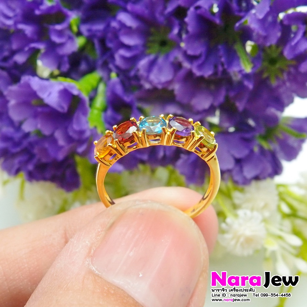 แหวนพลอยแท้ 5 สี, สีสันสดใส ใส่แล้วโดดเด่น ดูมีสไตล์ สวยสะดุดตา (พลอยเจียระไนทรงกลม)