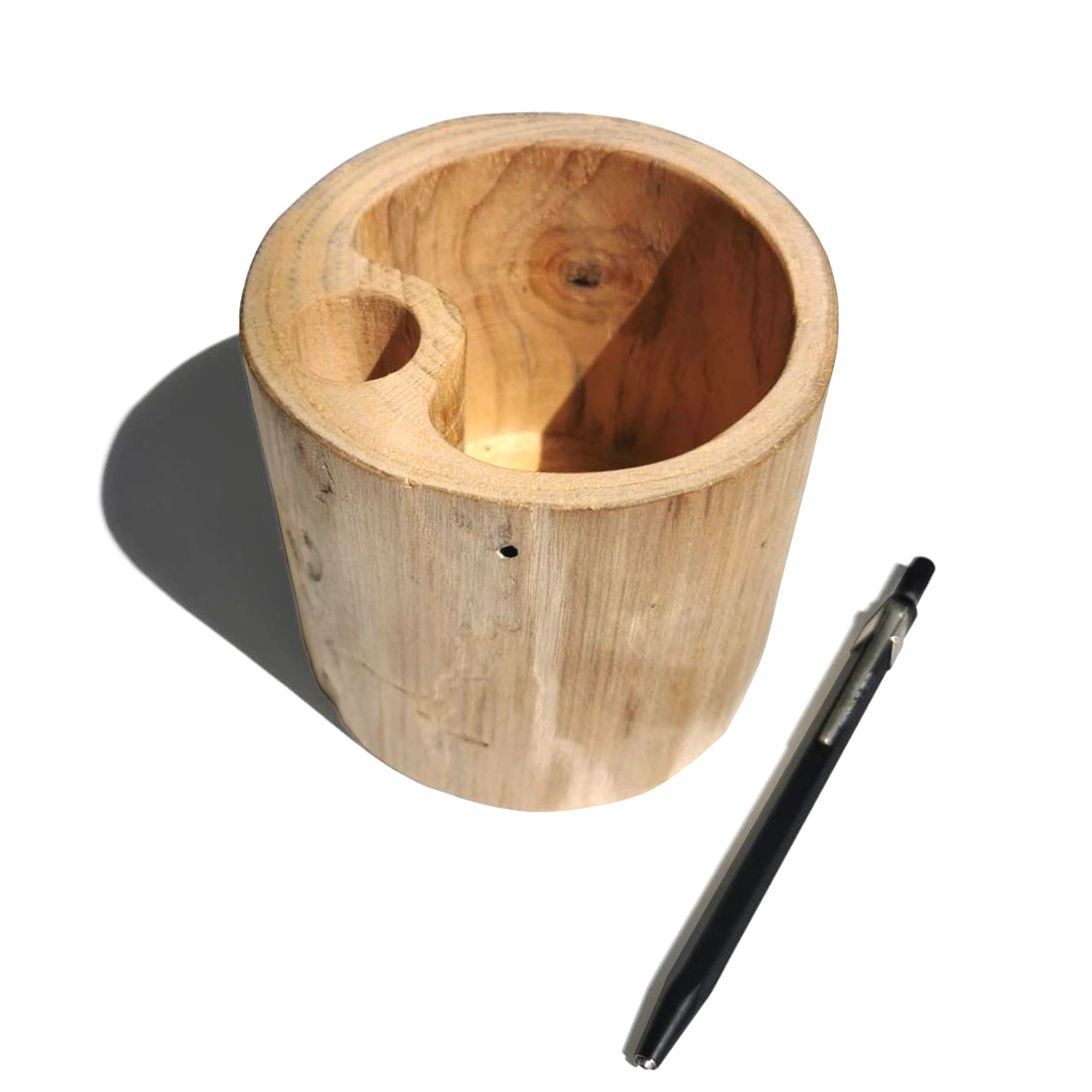 กล่องใส่ดินสอตั้งโต๊ะ ไม้สัก งานดิบ Natural Teak Wood Desktop Pencil Box