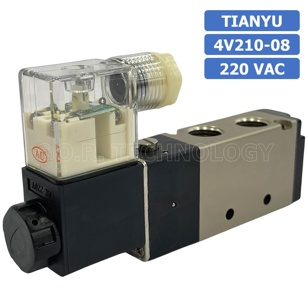 โซลินอยด์วาล์ว คอยล์ 1ข้าง 5/2 Single coil Solenoid Valve 4V110-06/4V210-06/4V210-08/4V310-10/4V410-15 12/24VDC 220VAC