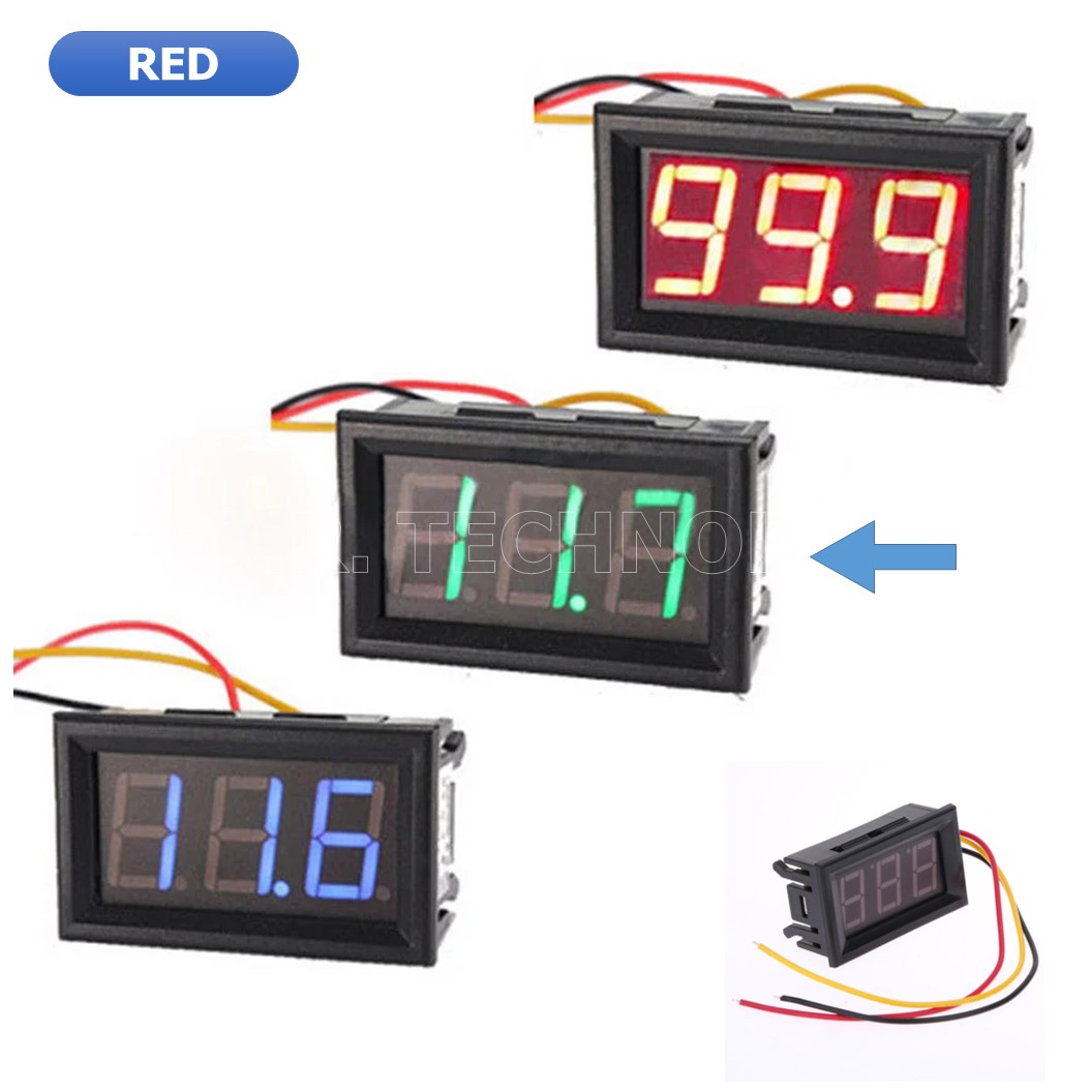 (1ชิ้น) NC067 จอแสดงผล โวลต์มิเตอร์ 3 สาย สีแดง ขนาด 0.56นิ้ว DC 0-100V 3-Wire LCD Blue Light Digital Voltmeter Red