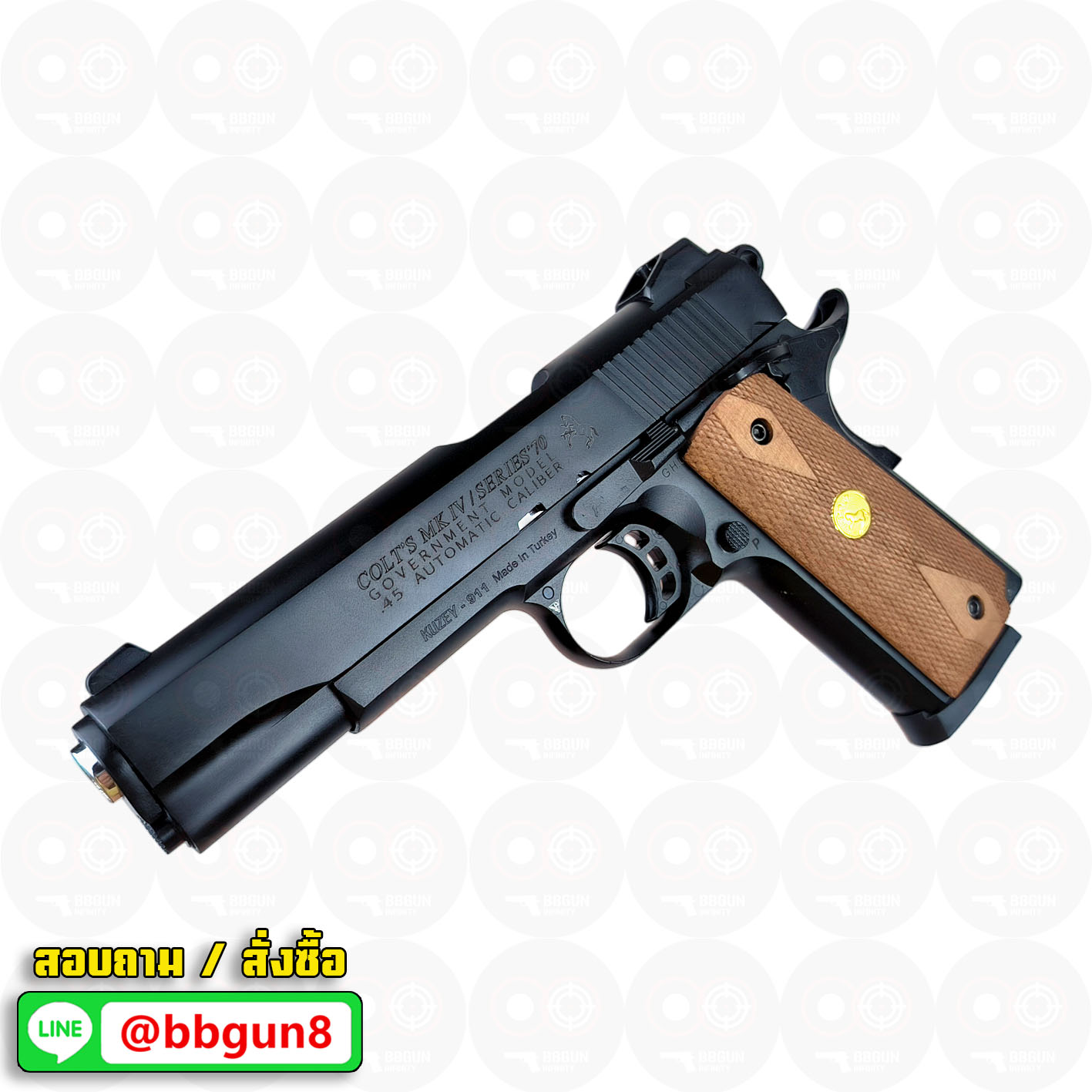 แบลงค์กัน KUZEY M1911 ลำกล้อง 5 นิ้ว COLT'S MK IV SERIES'70 สีดำ ด้ามไม้ blank gun