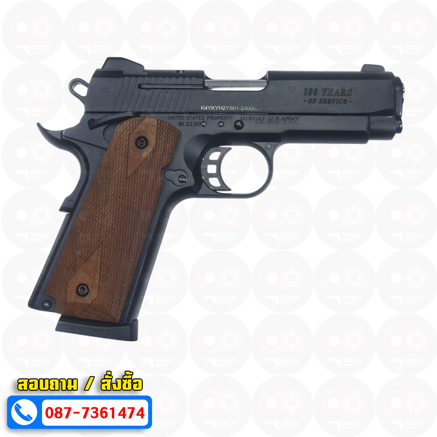 แบลงค์กัน KUZEY M1911 COLT GOVERMENT 100 Year สีดำ 4 นิ้ว blank gun ด้ามไม้