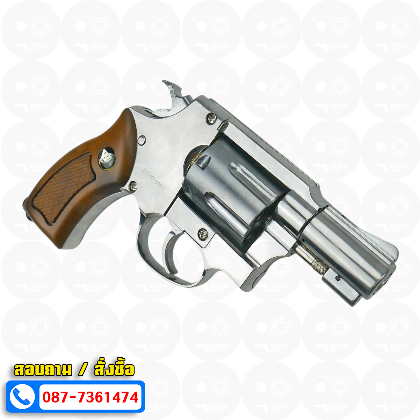 Win gun 733 ขนาดลำกล้อง 2 นิ้ว(สีเงิน ด้ามน้ำตาล) บีบีกันลูกโม่ 2" BB GUN