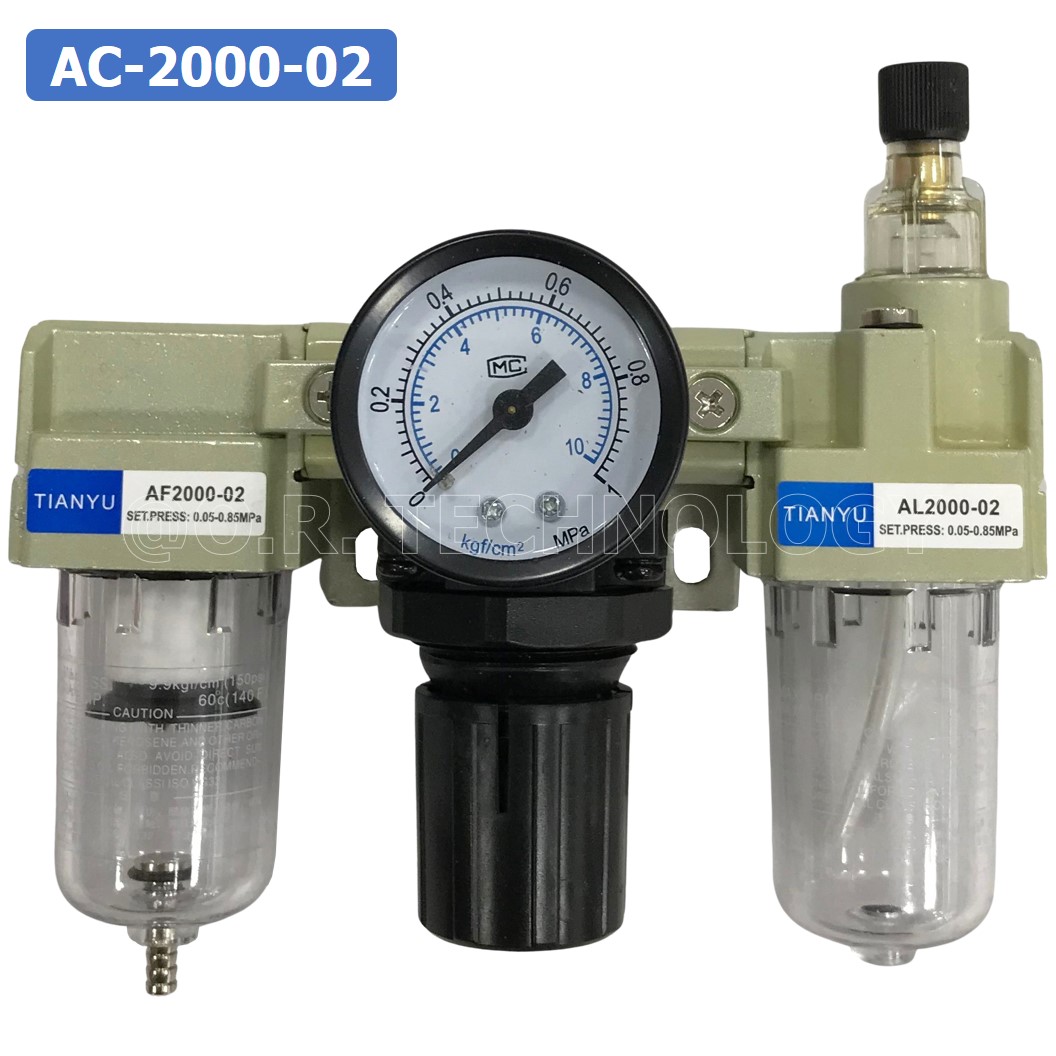 AC2000-02 ชุดกรองลม แบบ 3 ตอน Manual Drain 3 Unit FRL Combination TIANYU AC-2000-02 (Filter Regulator Lubricator)