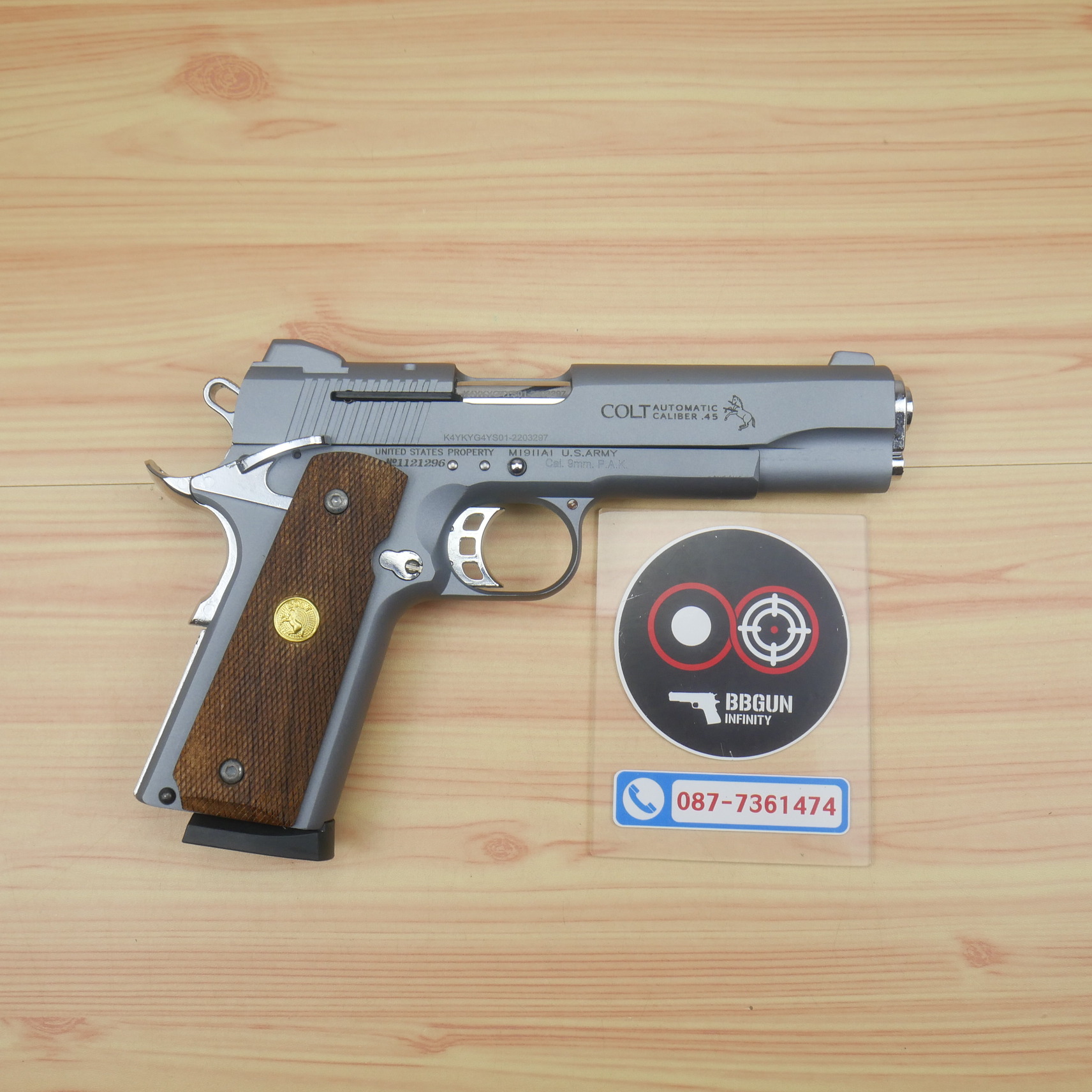 แบลงค์กัน KUZEY M1911 Special Combat สีสโมค ลำกล้อง 5 นิ้ว blank gun ด้ามไม้