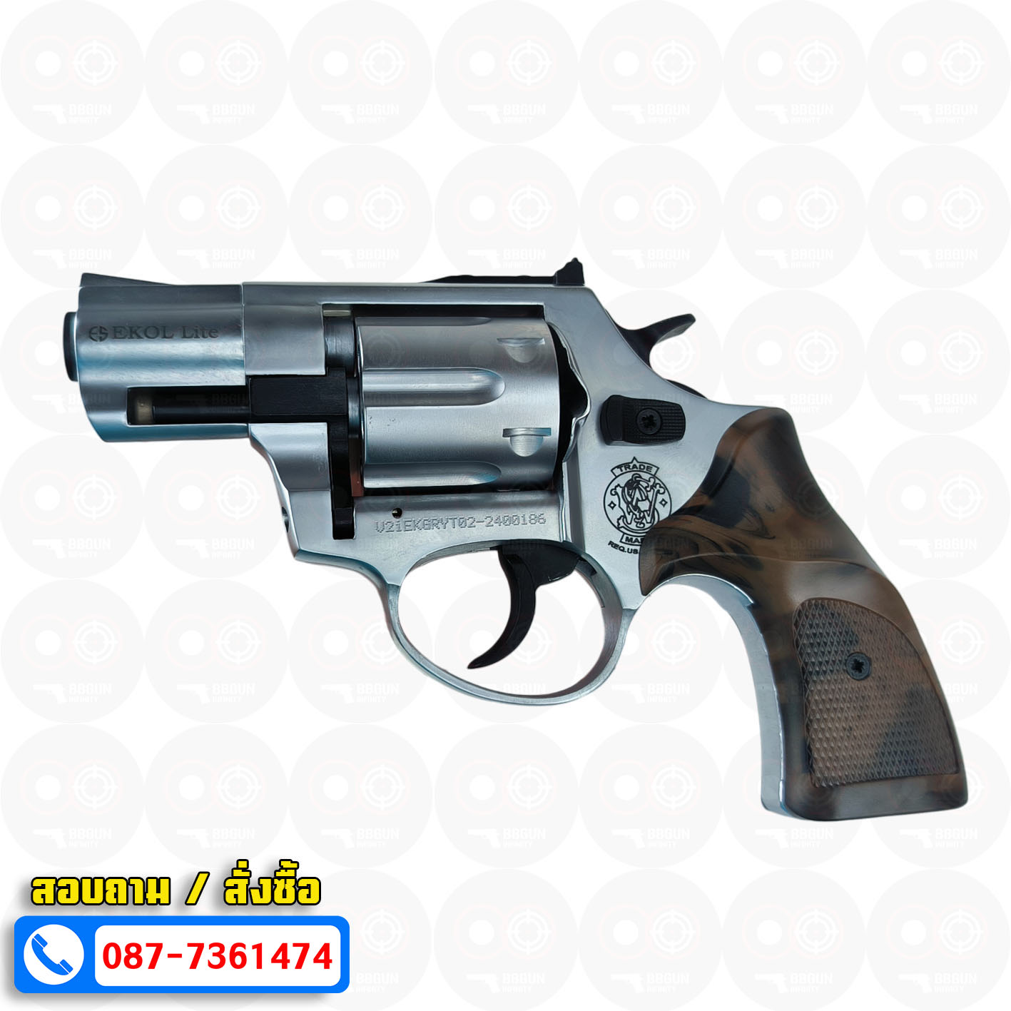 Ekol Lite แบลงค์กัน ลูกโม่ 2 นิ้ว สีเงินด้าน (White) Smith & Wesson blank gun Revolver 2 inch