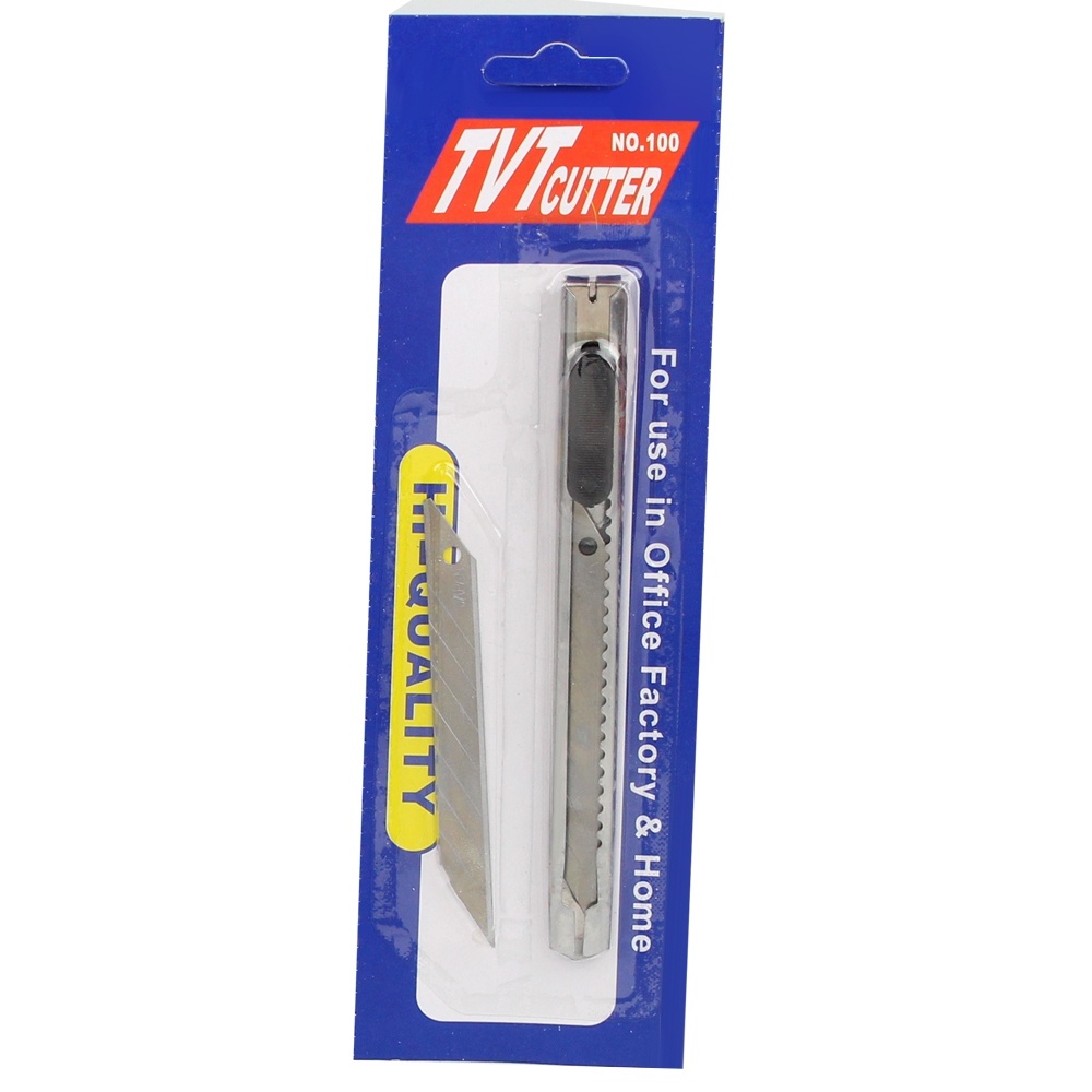 มีดคัตเตอร์สแตนเลส เล็ก พร้อมใบมีด TVT Cutter อเนกประสงค์ ด้ามแสตนเลส ใบมีดเอียง