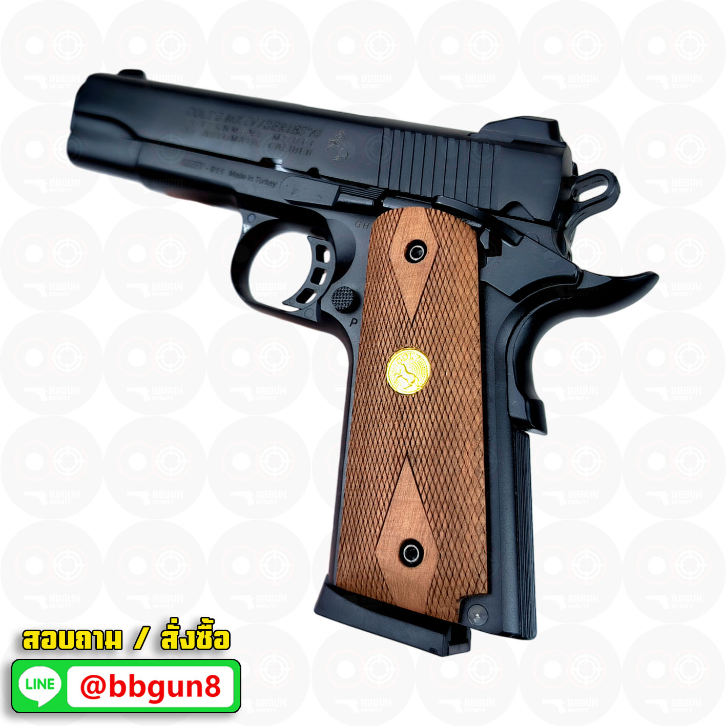 แบลงค์กัน KUZEY M1911 ลำกล้อง 5 นิ้ว COLT'S MK IV SERIES'70 สีดำ ด้ามไม้ blank gun