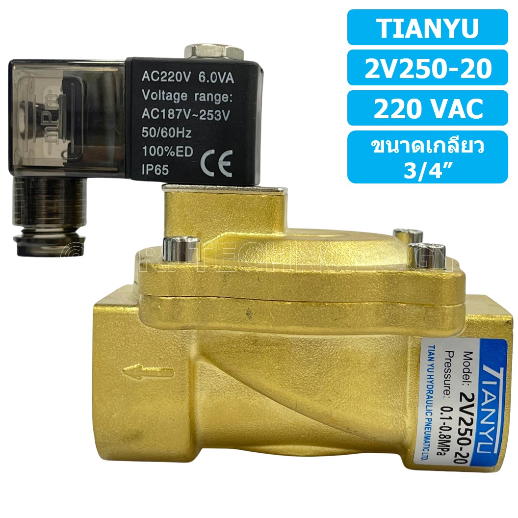 (1ชิ้น) 2V250-20 220VAC โซลินอยด์วาล์ว 2 ทาง แบบ วาล์ว 2 ทาง Solenoid valve 2 way AC 220V ขนาดเกลียว 3/4"