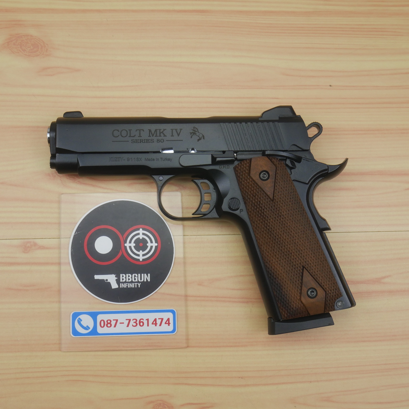 แบลงค์กัน KUZEY M1911 COLT'S MK IV SERIES 80 blank gun สีดำ ลำ 4 นิ้ว ด้ามไม้