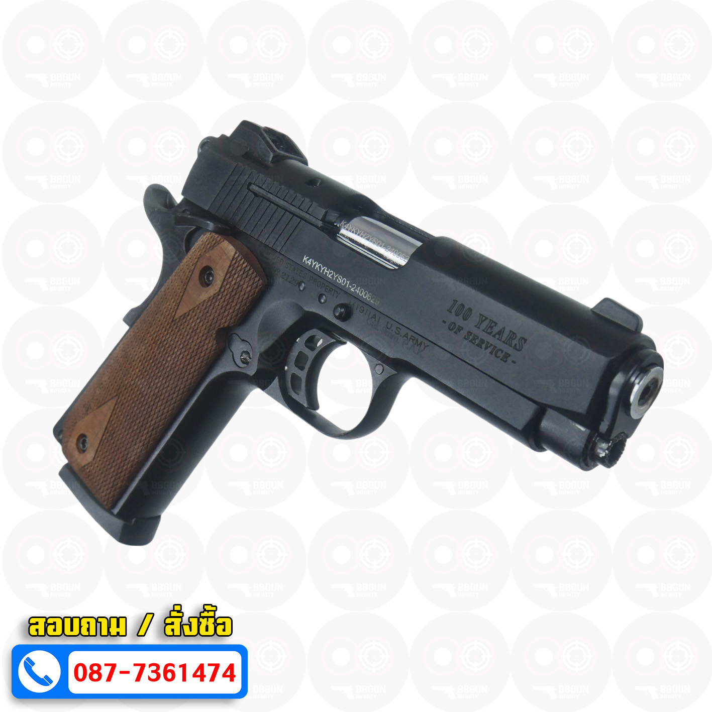 แบลงค์กัน KUZEY M1911 COLT GOVERMENT 100 Year สีดำ 4 นิ้ว blank gun ด้ามไม้