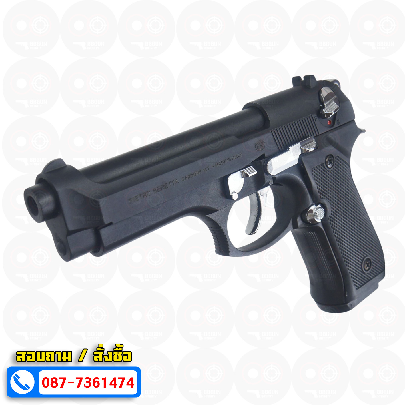 แบลงค์กัน Retay mod 92 black chrome blank gun Beretta M92 รีเท บาเร็ตต้า เอ็ม 92 สีดำ ไกเงิน
