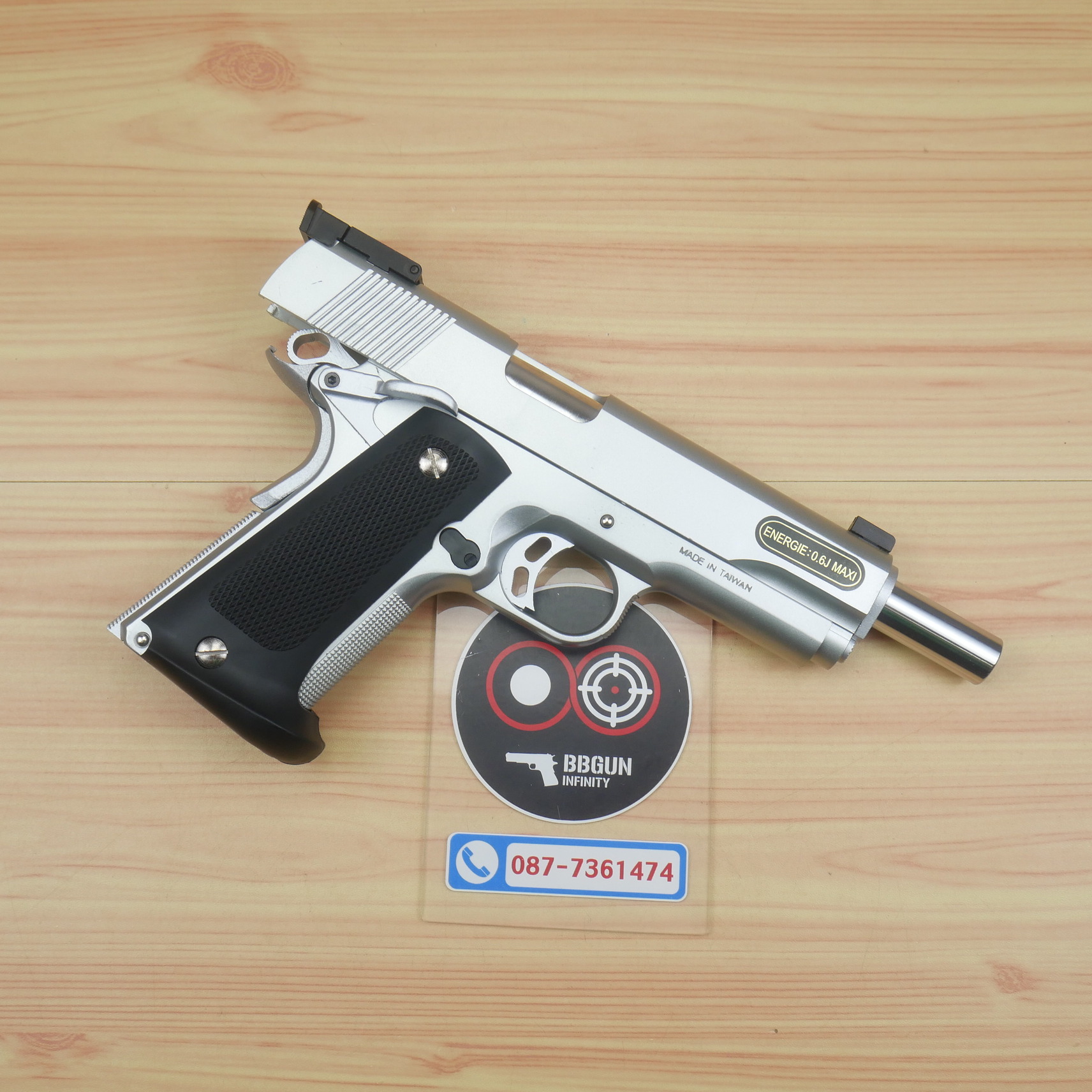 ปืนอัดลมสปริงชักยิงไต้หวัน KWC Match 1911 Spring Action สีเงิน