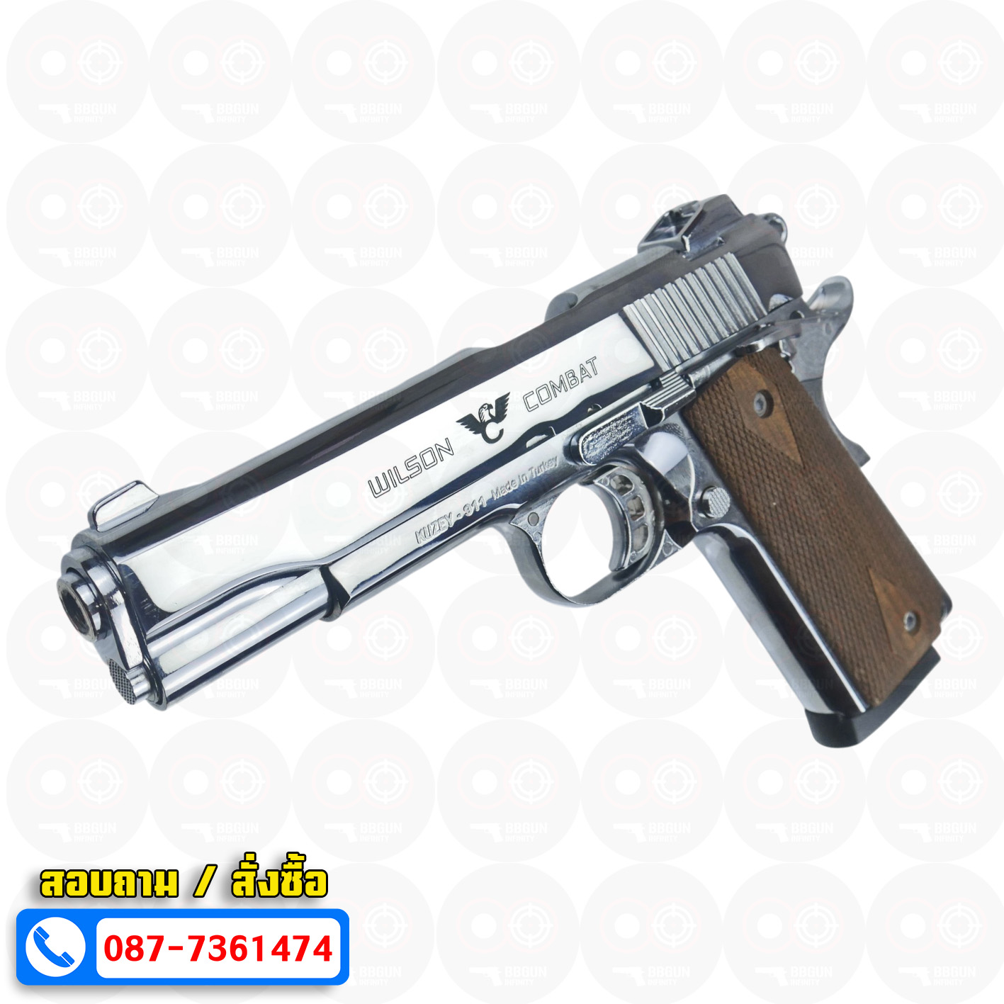 แบลงค์กัน KUZEY M1911 WILSON COMBAT เงินเงา 5 นิ้ว ด้ามไม้ Blank Gun