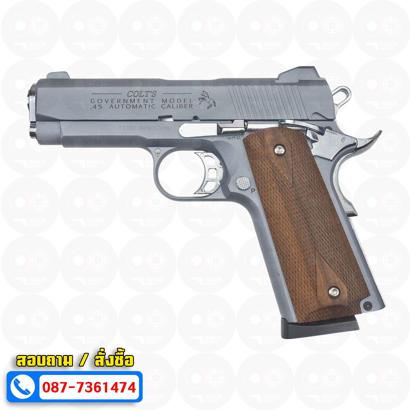 แบลงค์กัน KUZEY M1911 COLT GOVERMENT 100 Year สีสโมค 4 นิ้ว ด้ามไม้ blank gun