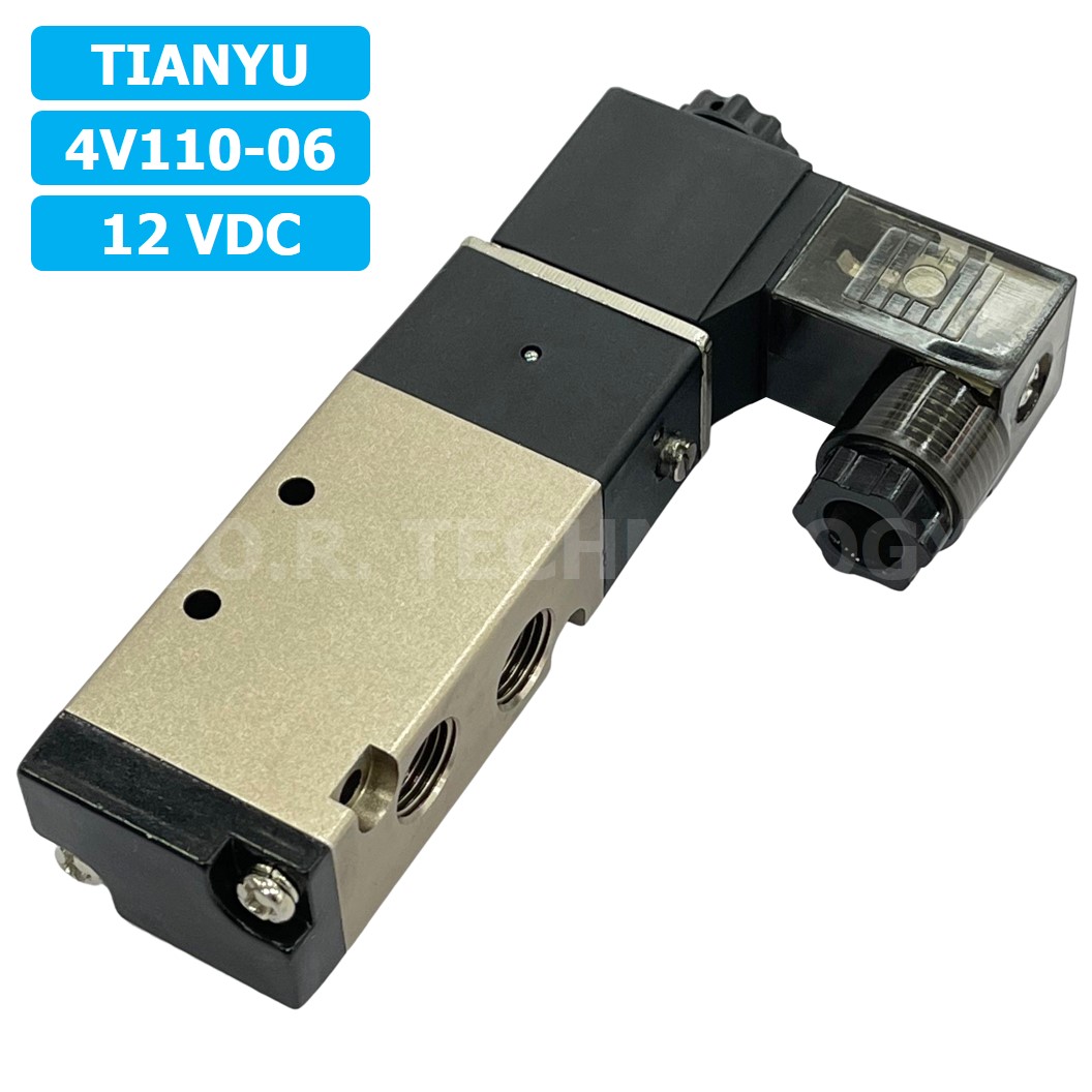 4V110-06 12VDC โซลินอยด์วาล์ว คอยล์ 1 ข้าง 5/2 Single coil Solenoid Valve Pneumatic TIANYU 4V-110-06
