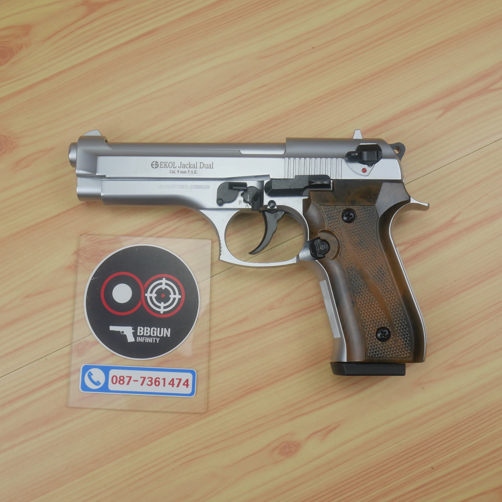 แบลงค์กัน EKOL JACKAL DUAL Full Auto 5 นิ้ว สีเงินด้าน Blank Gun (แถมกล่องใส่ปืน)
