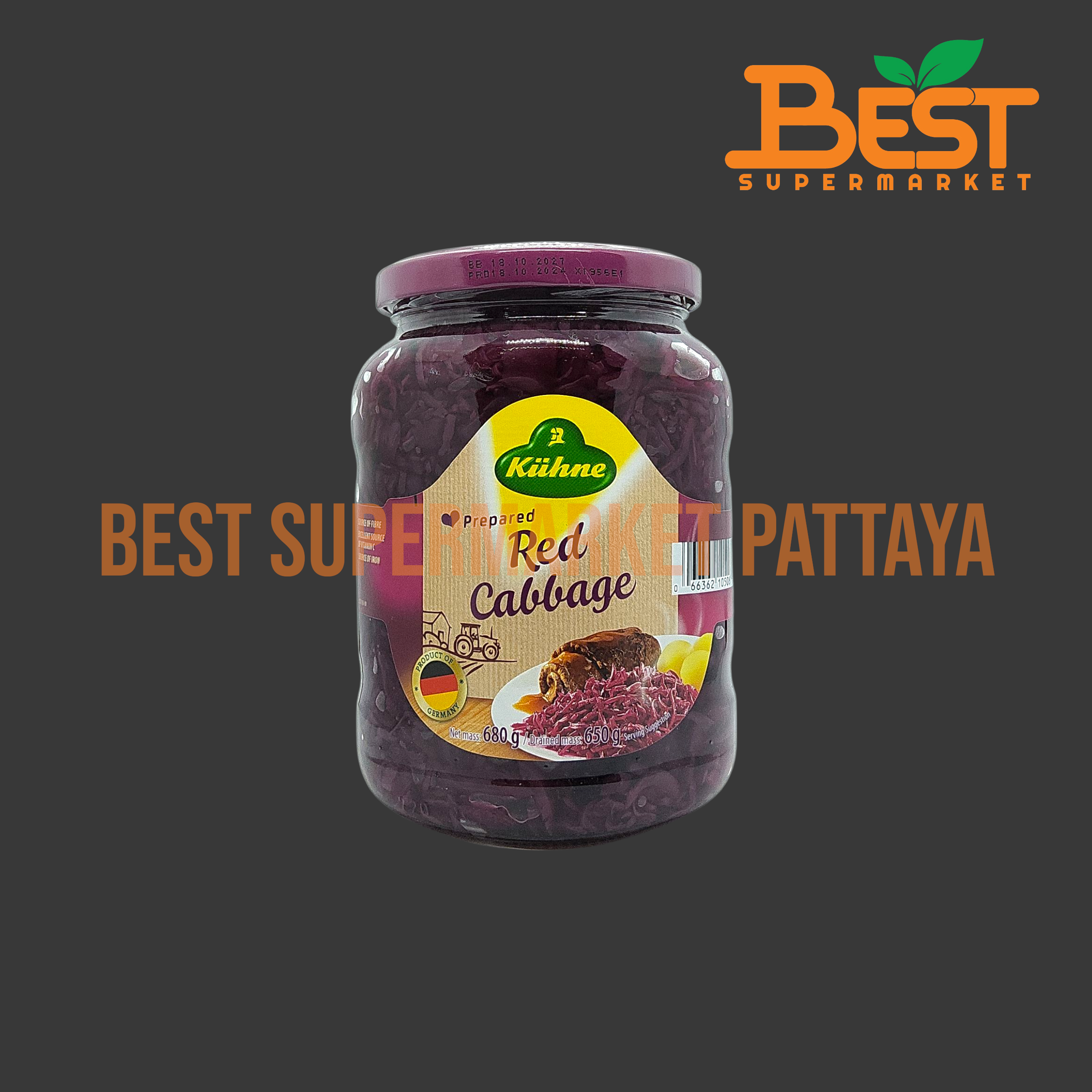 เคอเน่ กะหล่ำปลีม่วงดองปรุงรส 680 กรัม.Red Cabbage (Kuhne Brand) 680g.