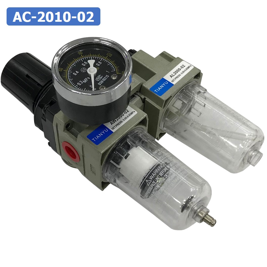AC2010-02 ชุดกรองลมแบบ 2 ตอน Manual Drain FRL 2 Unit Combination Air Filter, Regulator & Lubricator TIANYU AC-2010-02