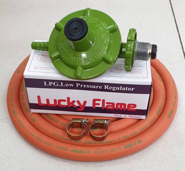 หัวปรับแรงดันต่ำ ลัคกี้เฟลม รุ่น L-326 พร้อมสายแก๊ส NCR คุณภาพสูง มาตรฐาน มอก. 2 เมตร ตัวรัดสาย 2 ตัว