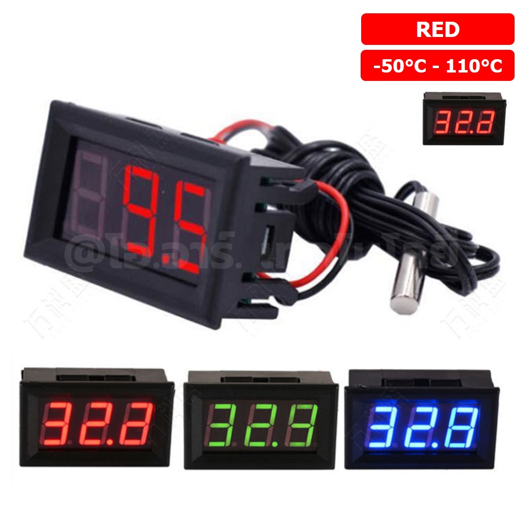 TC001R RED สีแดง เครื่องวัดอุณหภูมิ เทอร์โมมิเตอร์ 0.56” LED 12V Thermometer Temperature meter (-50°C-110°C)