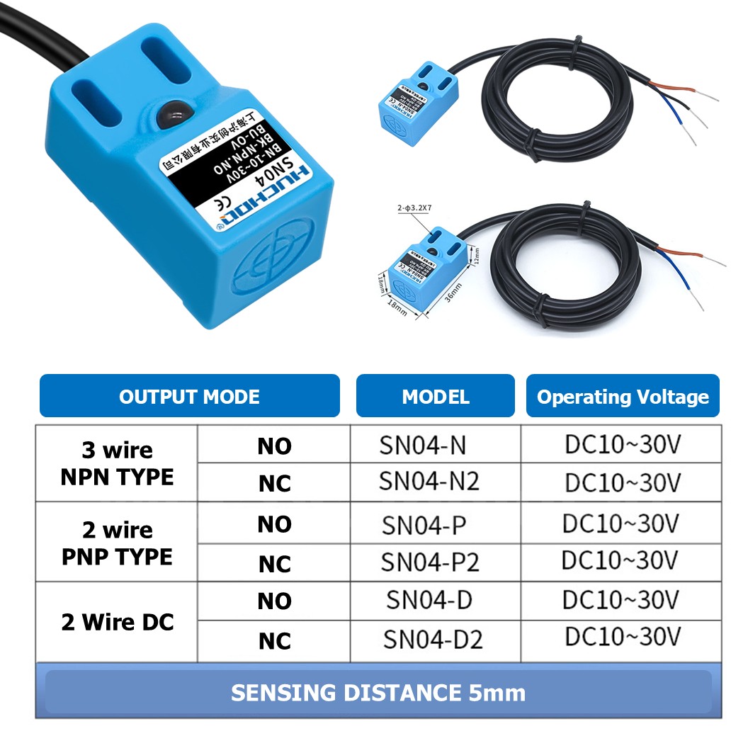 SN04 Proximity Switch พร็อกซิมิตี้สวิทช์ เซนเซอร์ตรวจจับโลหะ 10-30VDC Sensing 5mm NPN/PNP NO/NC แบบ 3สาย/2สาย 2/3-wire Proximity sensor ระยะตรวจจับ 5mm HUCHOO Metal sensor เซนเซอร์ตรวจจับเหล็ก
