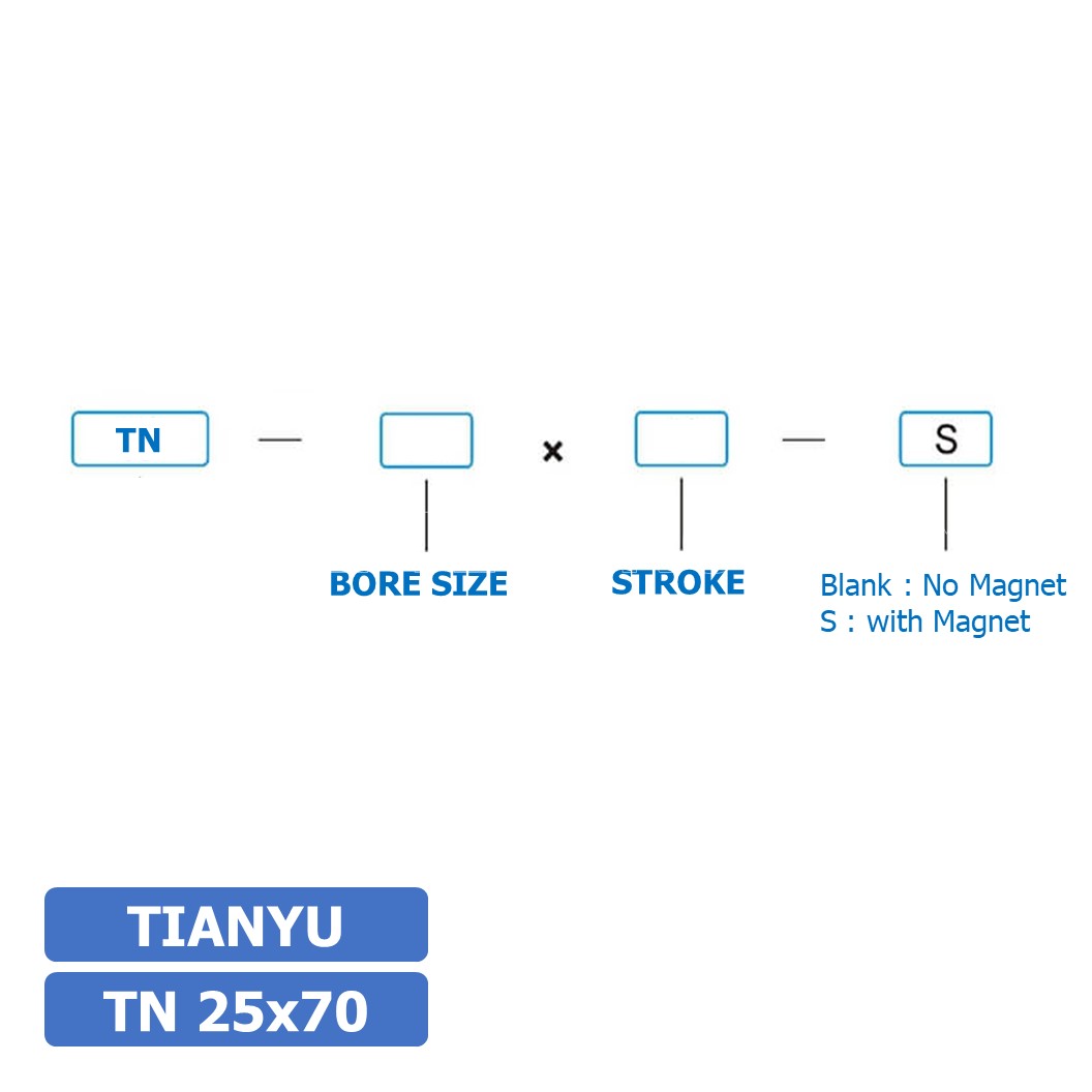 TN25 กระบอกลม แบบแกนคู่ กระบอกลมคอมแพ็ค 2 แกน Twin-Rod Cylinder compact Double-shaft Air Pneumatic (Bore25 x Stroke10-70)