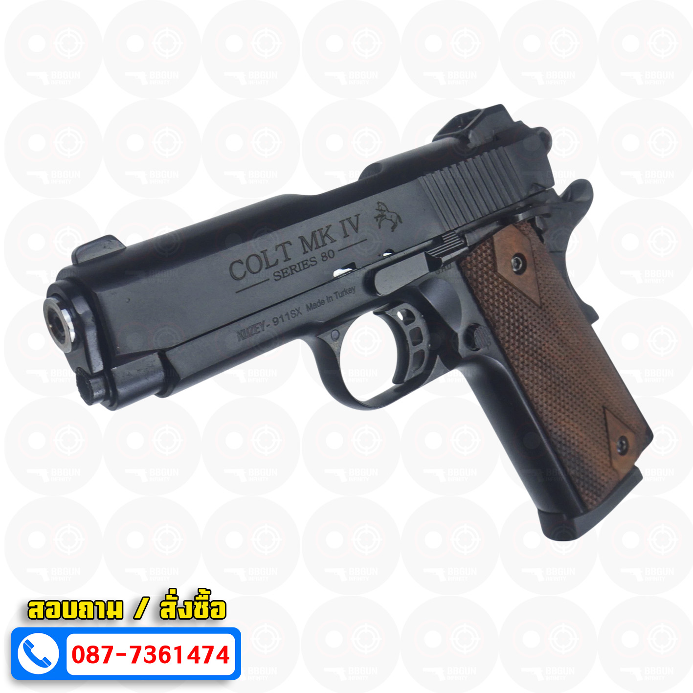 แบลงค์กัน KUZEY M1911 COLT'S MK IV SERIES 80 blank gun สีดำ ลำ 4 นิ้ว ด้ามไม้