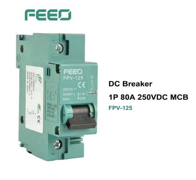 FPV-125 DC Breaker 1P 80A 250VDC MCB"FEEO"