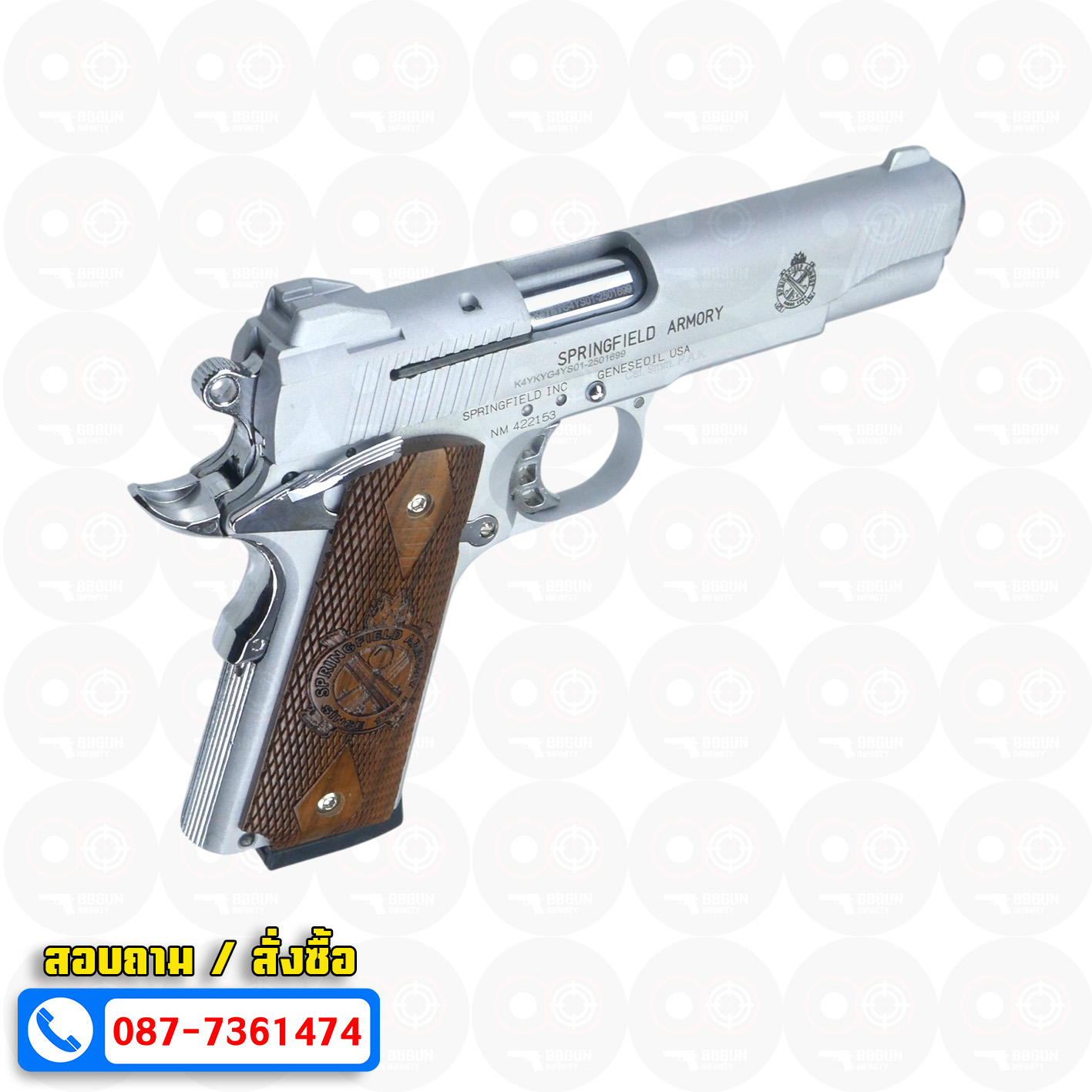 แบลงค์กัน KUZEY M1911-A1 SPRINGFIELD ARMORY สีเงินด้าน 5 นิ้ว blank gun ด้ามไม้