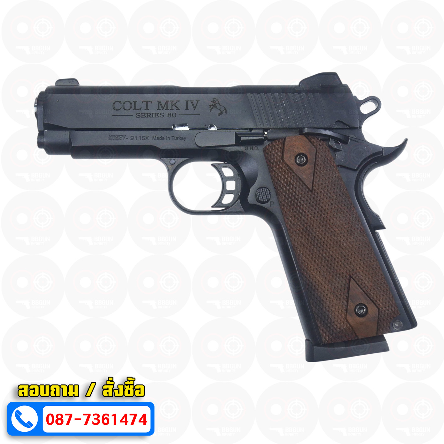 แบลงค์กัน KUZEY M1911 COLT'S MK IV SERIES 80 blank gun สีดำ ลำ 4 นิ้ว ด้ามไม้