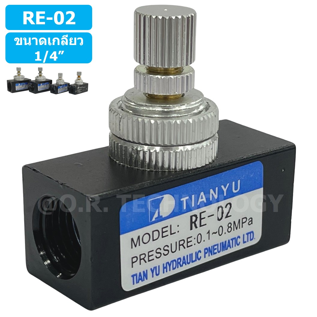 (1ชิ้น) RE-02 ตัวปรับความเร็วลม วาล์วปรับความเร็วลม ตัวปรับลม Air Flow Speed Control Valve TIANYU ขนาดเกลียว 1/4"