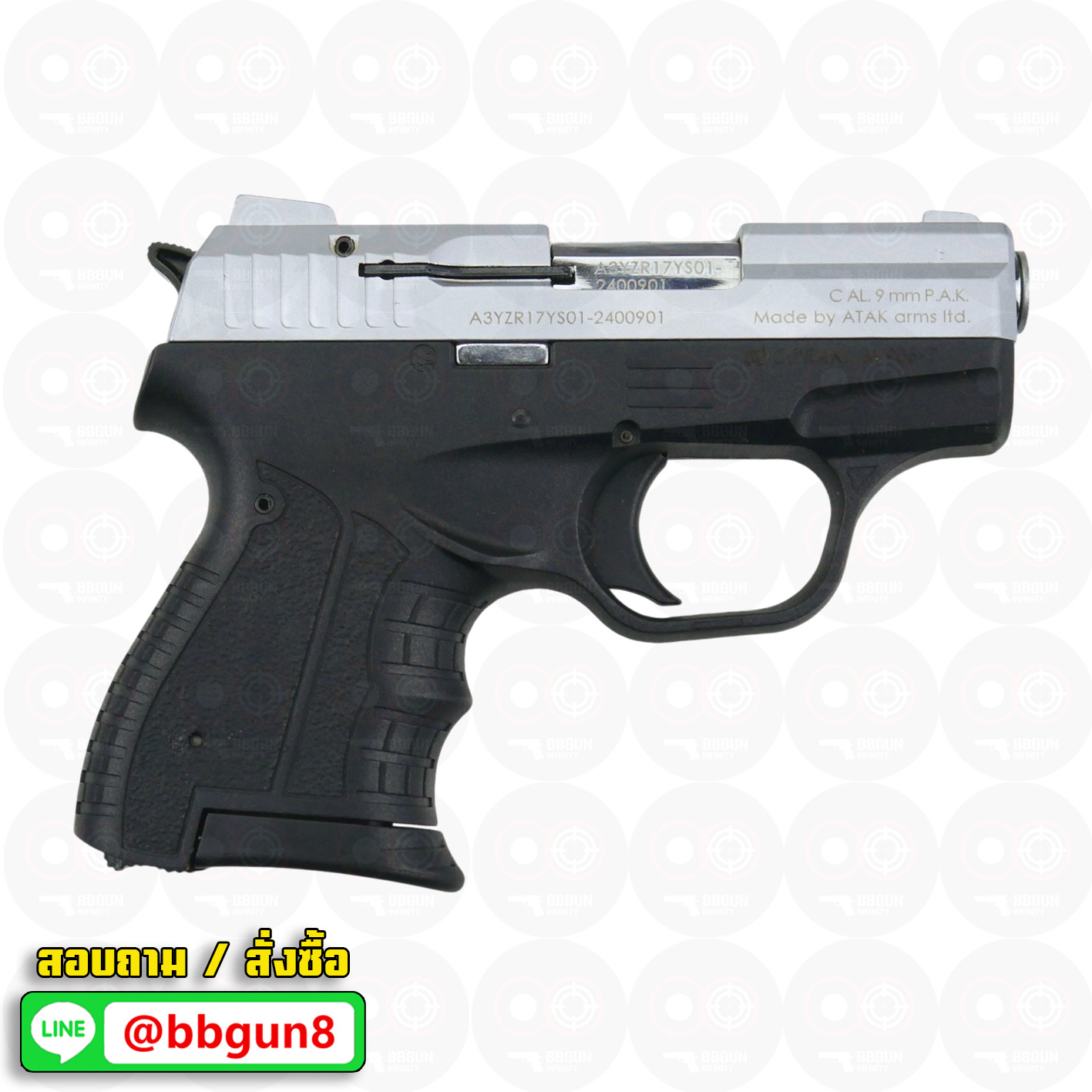 Blank GUN Zoraki M 906 - T สีเงินด้าน แบลงค์กัน (แถมกล่องใส่ปืน) รอบ EU ปลายส้ม