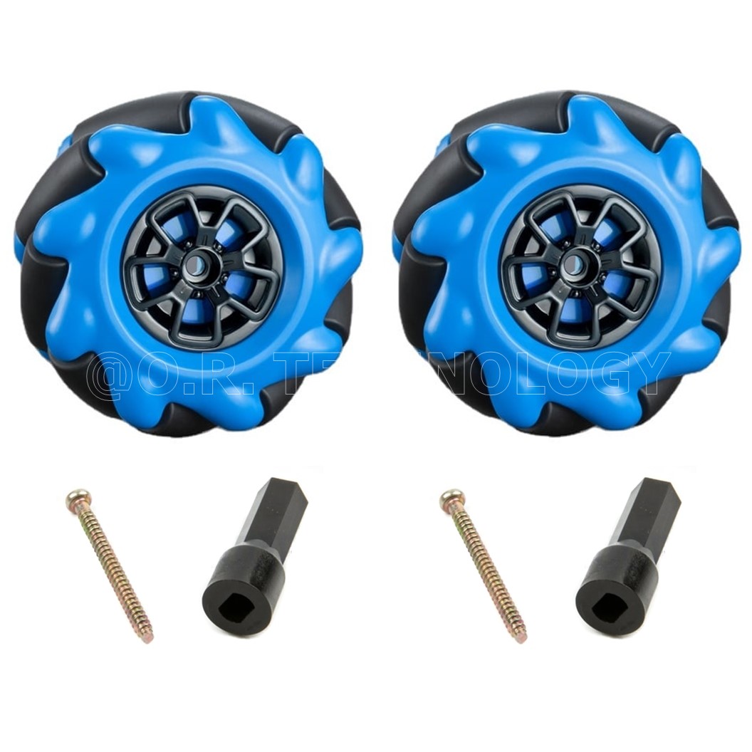(1ชุด มี 2ล้อ-ซ้าย,ขวา) AD148+ZA311 ชุดล้อ แมคคานัม ล้อหมุนรอบทิศทาง ขนาด 60MM-K สีน้ำเงิน (พร้อมแกนล้อ ขนาด 6.7mm) Blue Mecanum Wheel 60MM-K with 6.7mm couplings
