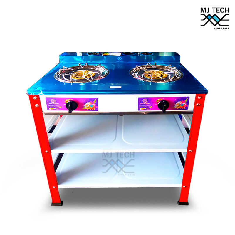 THAI FLOWER เตาแก๊ส หัวเตาคู่ 2 ชั้น โครงสี หน้าสแตนเลส หัวเตาเหล็กหล่อ รุ่น TF-628