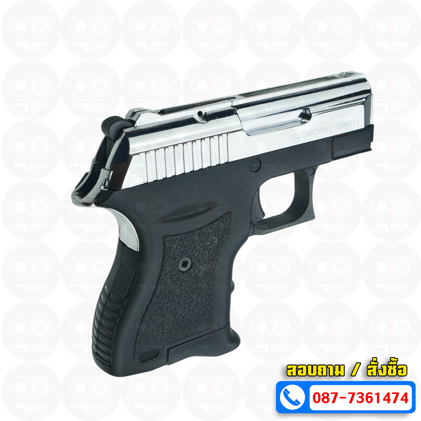แบลงค์กัน EKOL BOTAN Shiny Chrome สีโครเมี่ยมเงา 9 mm P.A.K. Blank gun (แถมกล่องใส่ปืน)