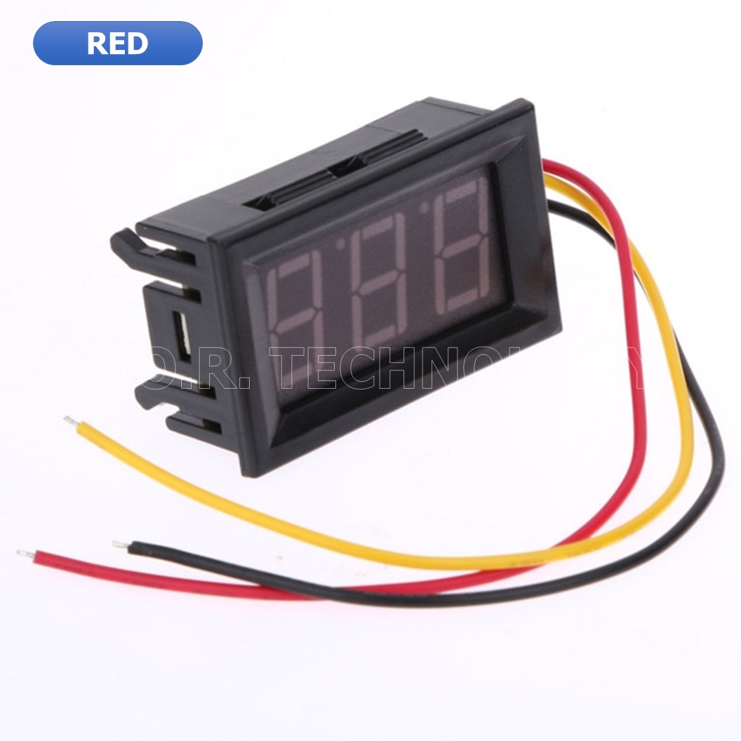 (1ชิ้น) NC067 จอแสดงผล โวลต์มิเตอร์ 3 สาย สีแดง ขนาด 0.56นิ้ว DC 0-100V 3-Wire LCD Blue Light Digital Voltmeter Red