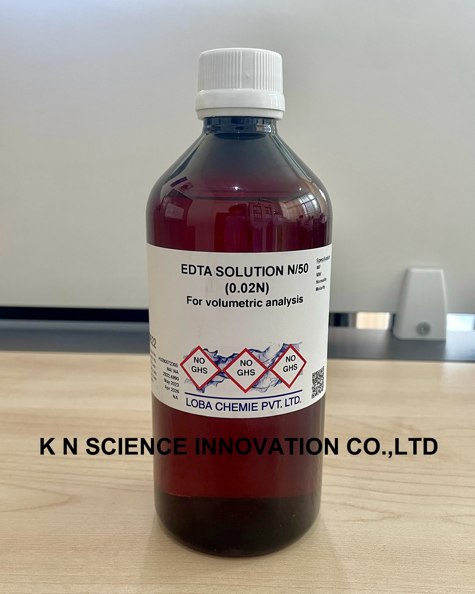 EDTA 0.01M (0.02N), Solution, For volumetric analysis 60-00-4 ,500 ml , Loba 0362200500