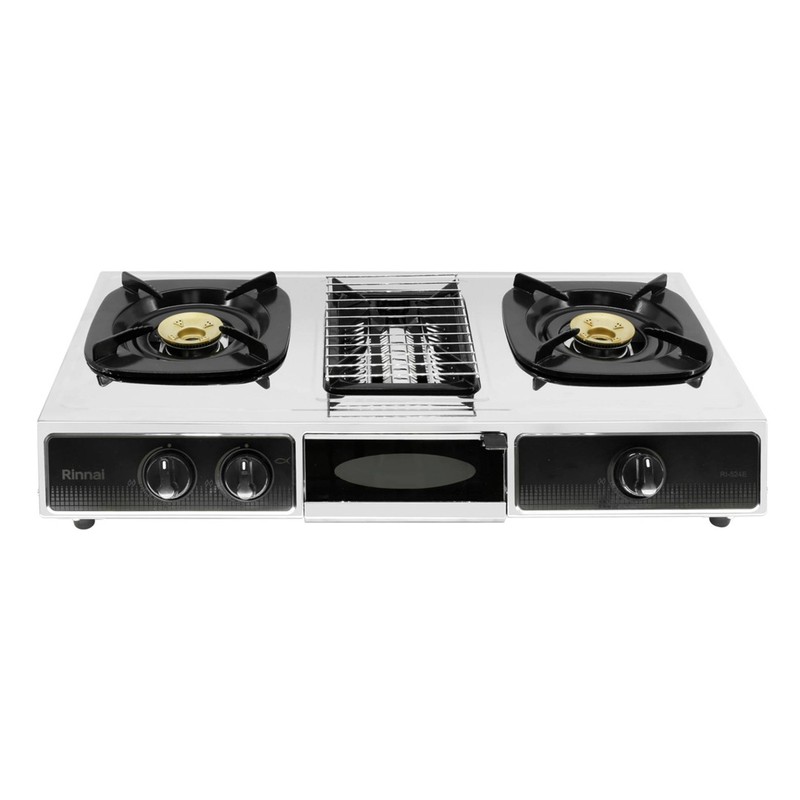 RINNAI เตาแก๊สตั้งโต๊ะ 2 หัวเตา พร้อมเตาย่าง รุ่น RI-524E ตัวใหม่มาแทนรุ่น RI-514E พร้อมหัวปรับตั้งเวลา เซฟตี้ มีเกจวัด