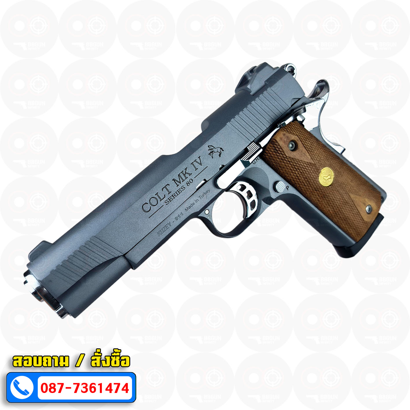 Blank Gun KUZEY M1911 COLT MK IV SERIES 80 Smoke ลำกล้อง 5 นิ้ว สโมค แบลงค์กัน ด้ามไม้