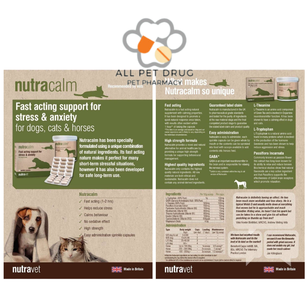 Nutracalm 15 capsules/box อาหารเสริมลดอาการเครียดและลดอาการตื่นเต้น สำหรับสุนัขและแมว