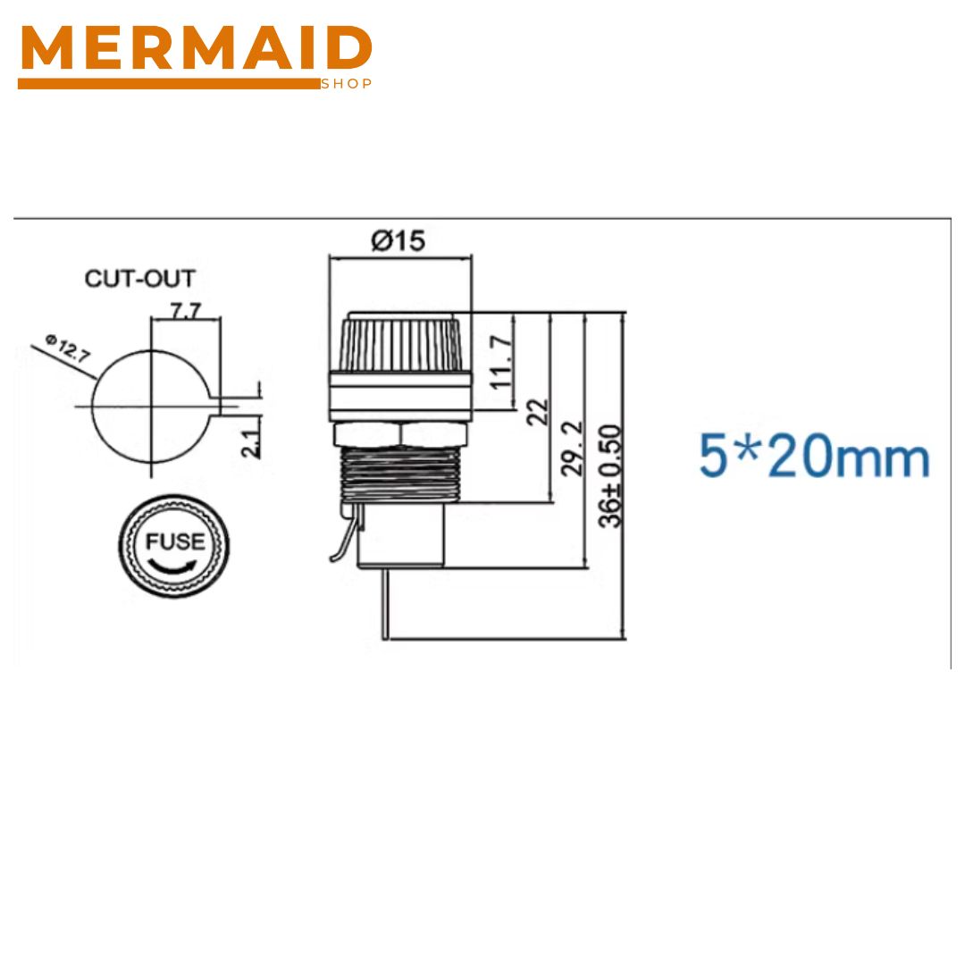 ฐานฟิวส์หลอดแก้ว Fuse Holder กระบอกฟิวส์ดำ 5X20mm. 10A 250VAC/15A 125VAC สินค้าในไทย