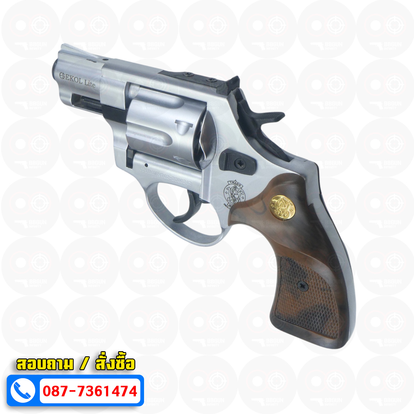 Ekol Lite แบลงค์กัน ลูกโม่ 2 นิ้ว สีเงินด้าน (White) Smith & Wesson blank gun Revolver 2 inch กระดุมทอง