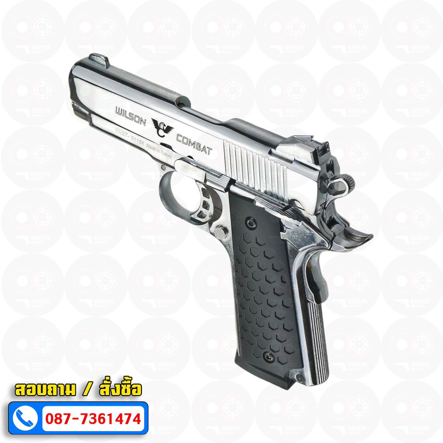 Blank Gun KUZEY M1911 WILSON COMBAT ลำกล้อง 4 นิ้ว เงินเงา แบลงค์กัน ด้าม SX